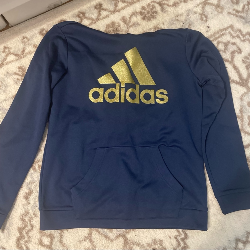 BNWOT Adidas Hoodie Navy with Gold Glitter Lettering Size Medium
